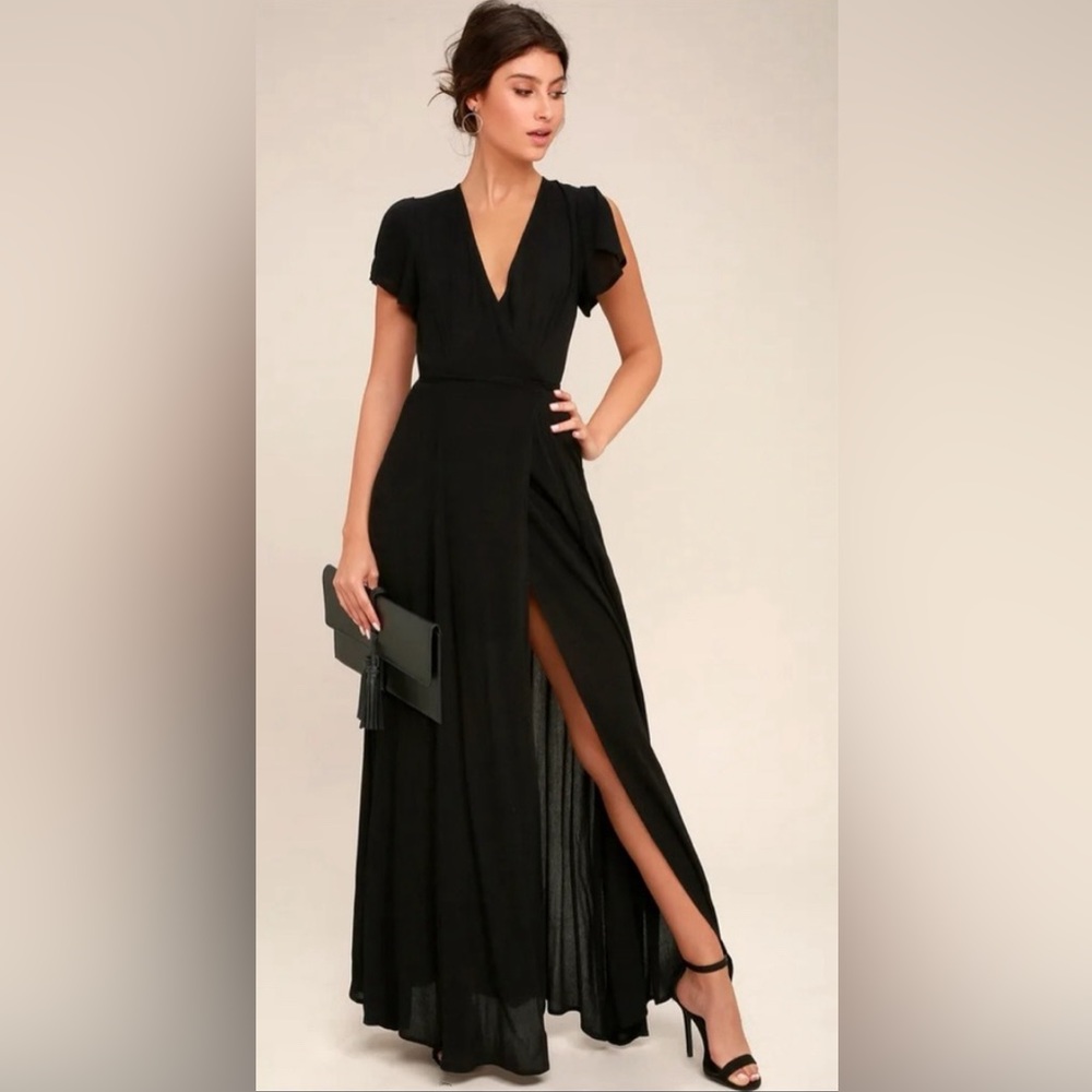 Lulu’s Black Gauzy Wrap Maxi Dress NWT